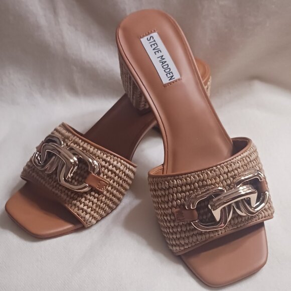 NWOT Steve Madden Santana Raffia Block Sandals No Box - Picture 1 of 6